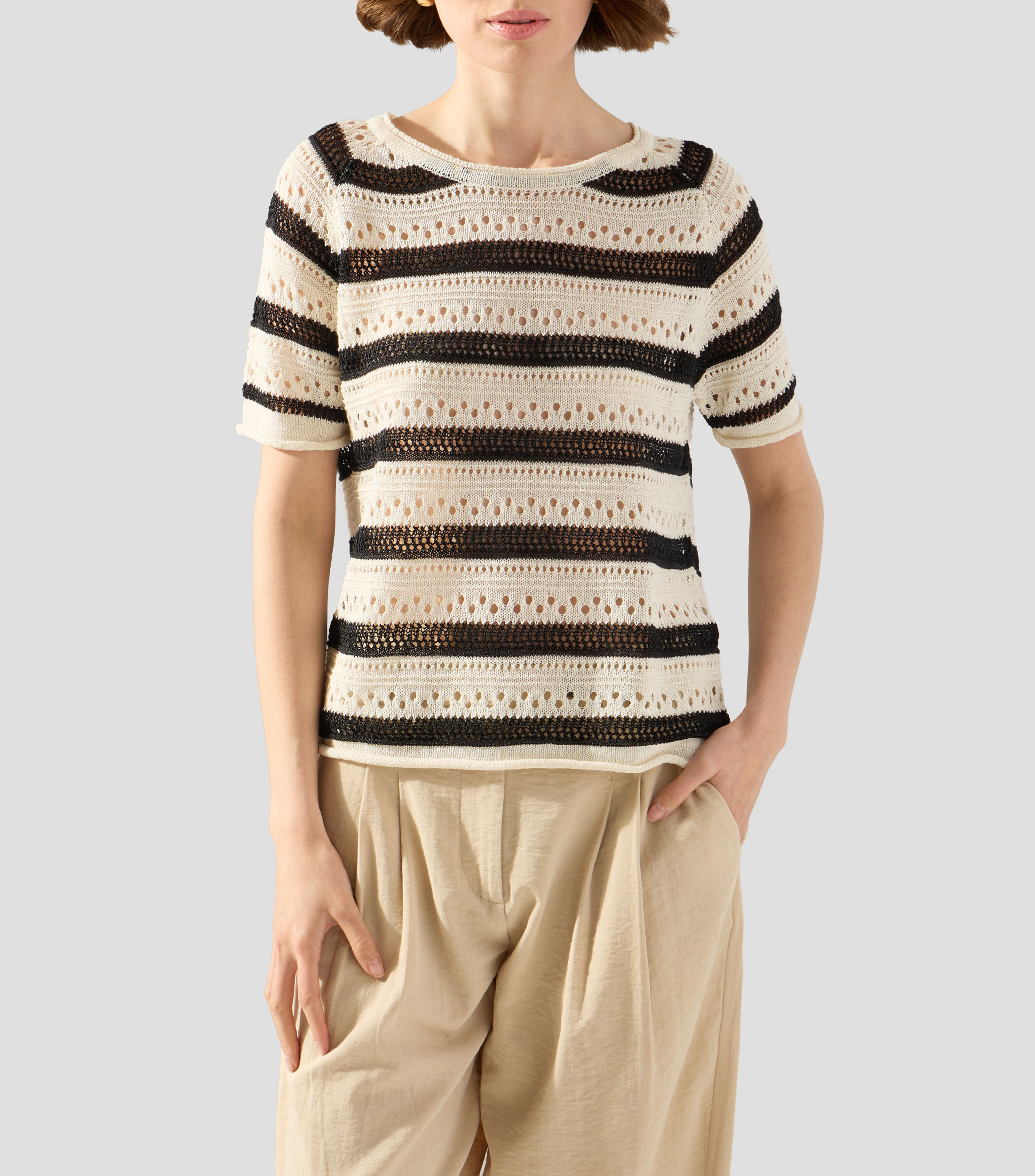 Blusa de rayas con manga corta Mujer